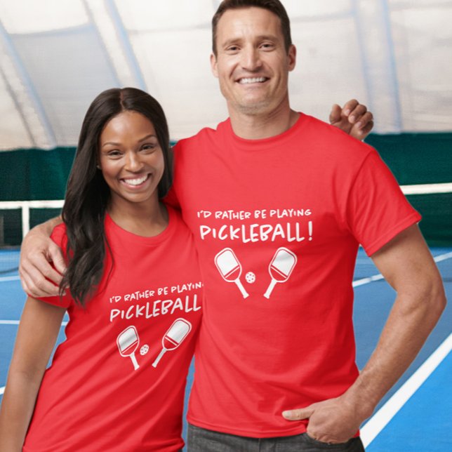 T-shirt Je préfère jouer au Pickleball Nom personnalisé Ro (I'd Rather Be Playing Pickleball Custom Name Red T-Shirt)