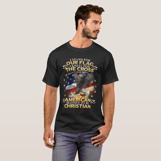 T-shirt Je représente notre drapeau - je me mets à genoux (Devant entier)