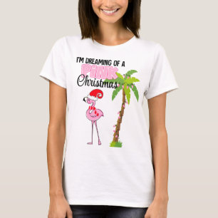 T-shirt Je rêve d'un Flamant rose de Noël rose