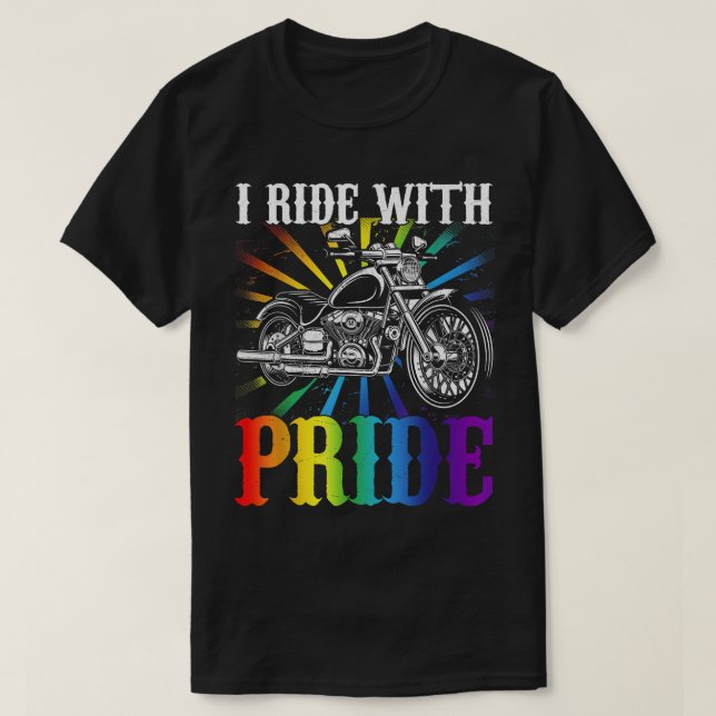 T-shirt Je roule avec fierté, gay biker, arc-en-ciel moto  (Design devant)