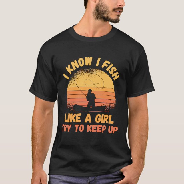 T-shirt Je Sais Poisson Pêche Fille Coucher du soleil Pêch (Devant)