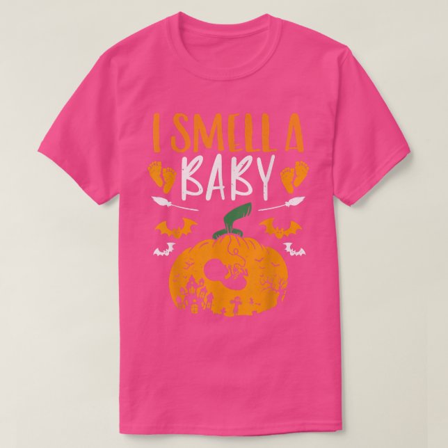 T-shirt Je sens un bébé Halloween Citrouille Grossesse Ann (Design devant)