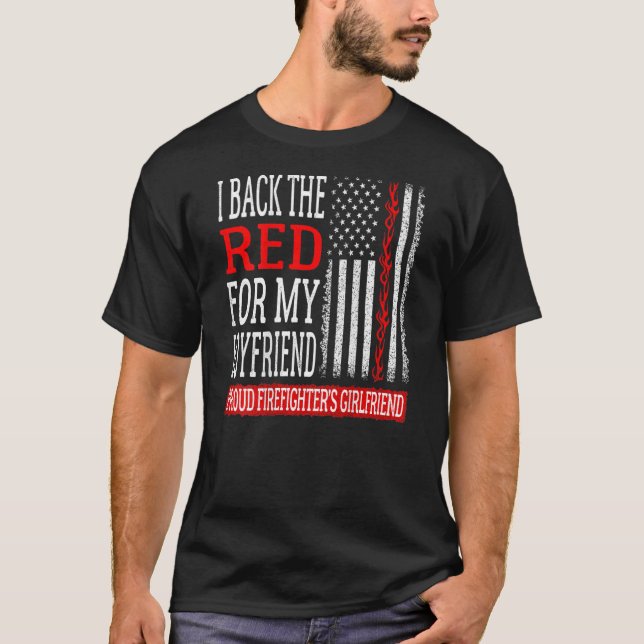 T-shirt Je soutiens le rouge pour mon copain pompier (Devant)