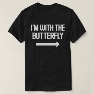T-shirt Je suis avec papillon facile Halloween jumelés Cou