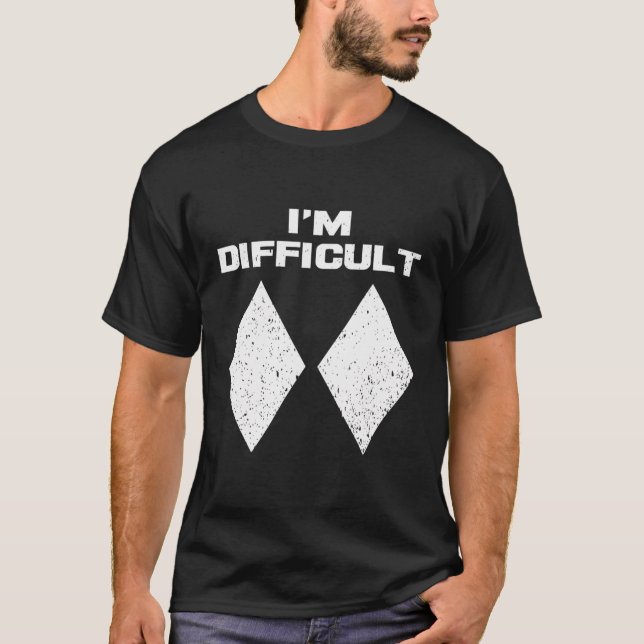 T-shirt Je Suis Difficile Drôle Double Diamants Noirs Ski  (Devant)