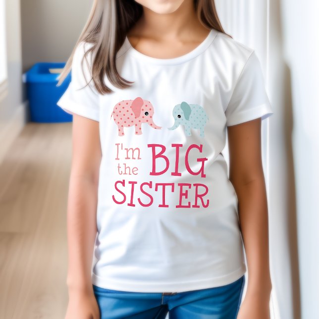 T-Shirt Je suis la grande soeur Tee - shirt mignonne Eléph (Proud Big Sister 💗🐘)