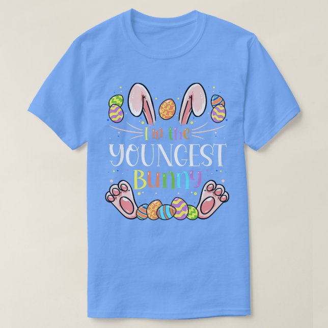T-shirt Je suis la plus jeune Bunny jumelée famille Pâques (Design devant)