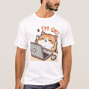 T-shirt Je suis OK Drôle Lazy Chat Travailler sur Ordinate