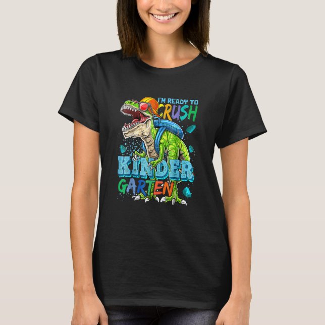 T-shirt Je suis prêt à écraser le dinosaure de jardin d'en (Devant)