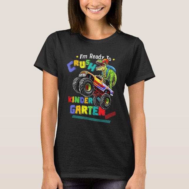 T-shirt Je suis prêt à écraser le dinosaure de jardin d'en (Devant)