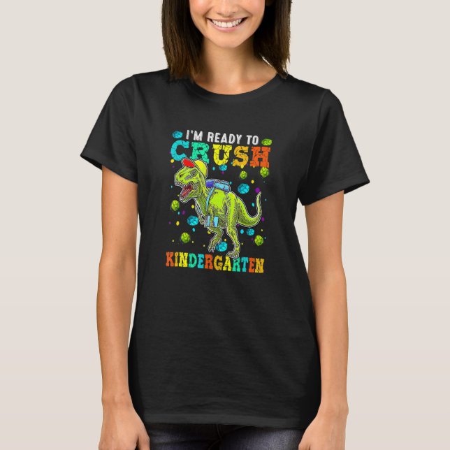 T-shirt Je suis prêt à écraser le dinosaure de jardin d'en (Devant)