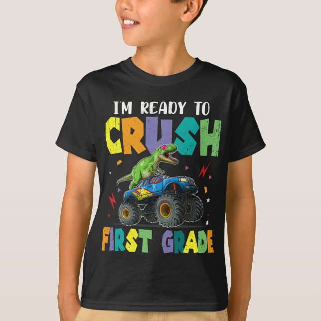T-shirt Je suis prêt à écraser le dinosaure de première an (Devant)