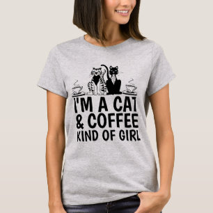 T-SHIRT JE SUIS UN CHAT ET UN CAFÉ COMME UNE FILLE, LES T-