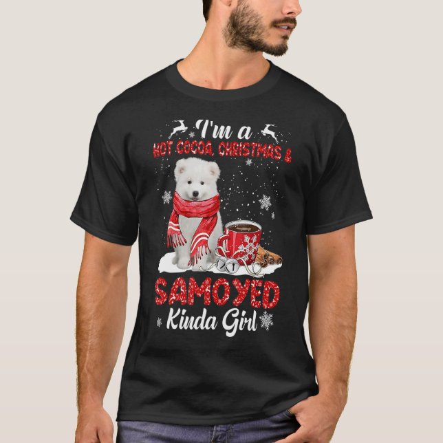 T-shirt Je suis un chocolat chaud Noël et chien Kinda Samo (Devant)