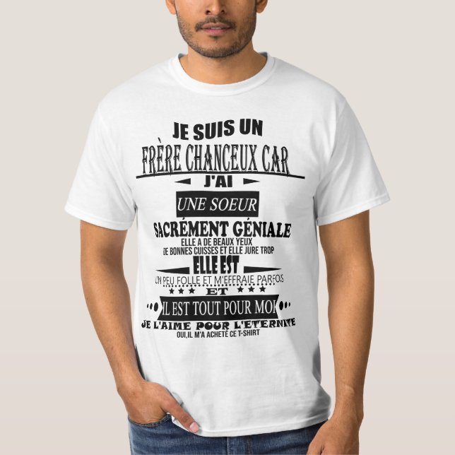 T-shirt je suis un  frère chanceux car j'ai une soeur sacr (Devant)