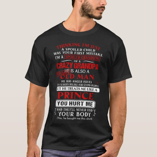 T-shirt Je suis un petit-fils gâté d'un grand-père fou (Devant)
