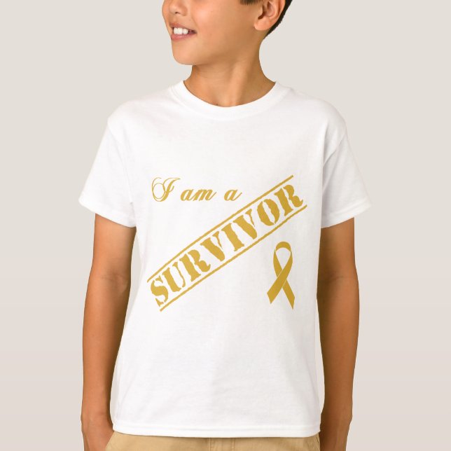 T-shirt Je suis un survivant - ruban d'or de Cancer (Devant)