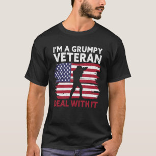 T-shirt Je suis un vétéran grincheux Deal with it USA Flag