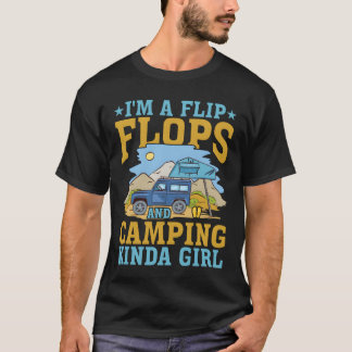 T-shirt Je suis une fille genre tongs et camping rétro