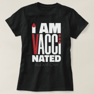 T-shirt Je Suis Vacciné Convid-19 Fun Rouge Blanc Nom Pers