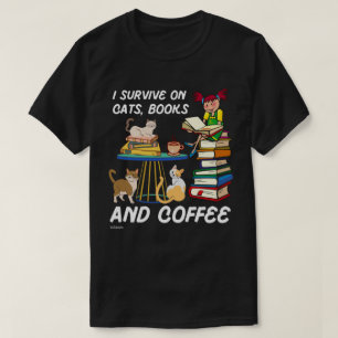 T-shirt JE SURVIVE SUR LES CHATS, LIVRES ET CAFÉ drôle cha