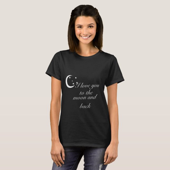 T-shirt Je t'aime à la lune et au dos (WhiteText) (Devant entier)