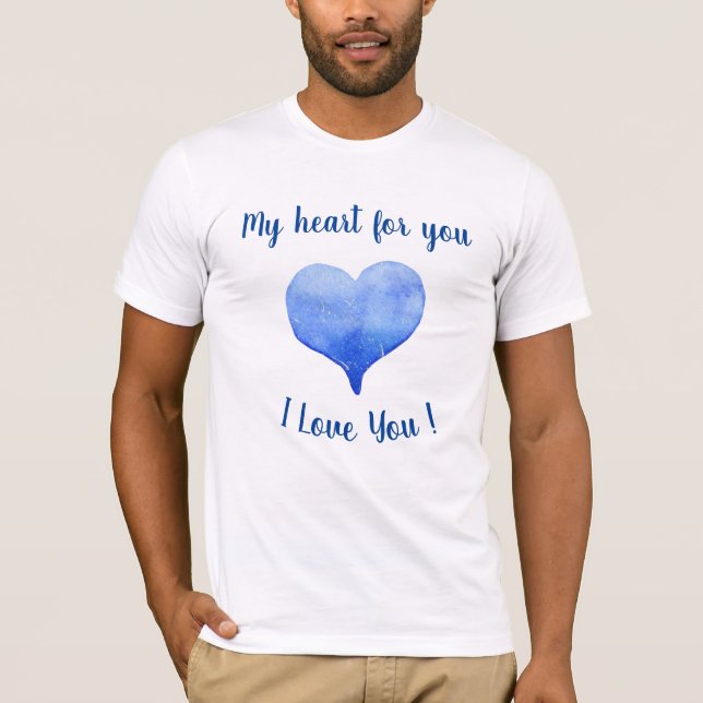 T-shirt Je t'aime Cute Blue Heart Saint-Valentin   (Devant)