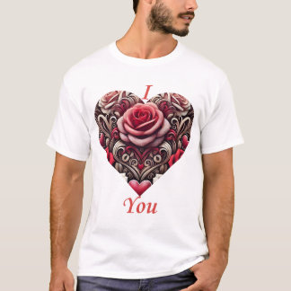 T-shirt 🌹 Je t'aime - Élégant Rose Coeur Design