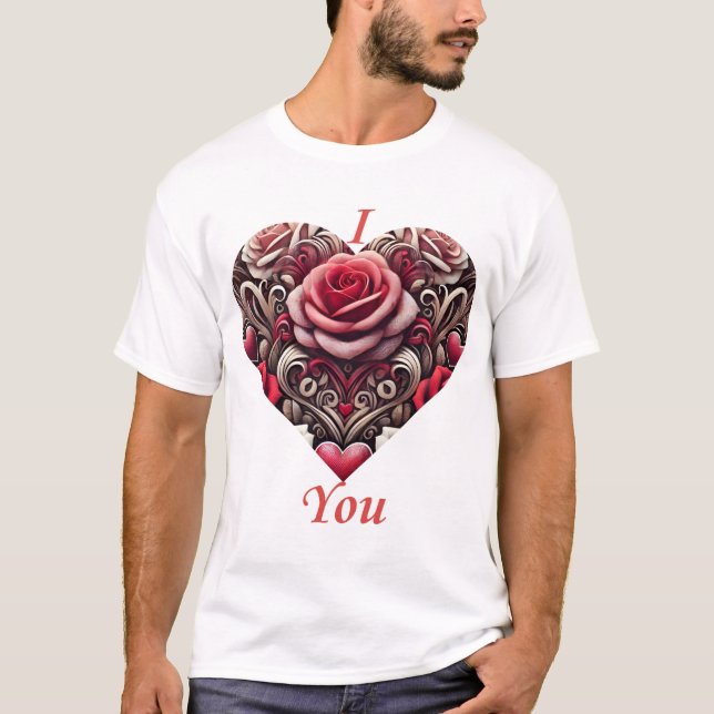 T-shirt 🌹 Je t'aime - Élégant Rose Coeur Design (Devant)