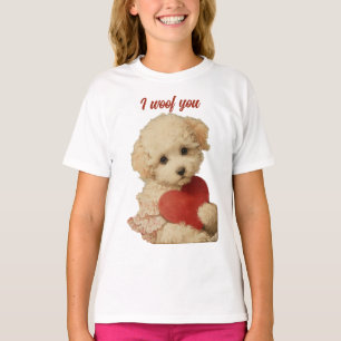 T-shirt Je te woof Message d'Amour de Chiens Rétro