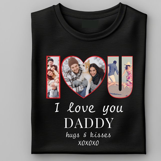 T-shirt Je ♥ U Moderne Personnalisé Je T'Aime Papa Maman 3 (I♥U Custom I Love You Daddy Mommy 3 Photo I HEART YOU Personalized T-Shirt with your favorite photos)