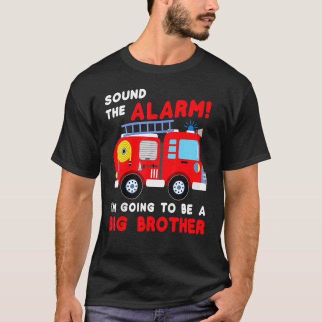 T-shirt Je Vais Être Un Big Brother Firetruck Baby Revea (Devant)