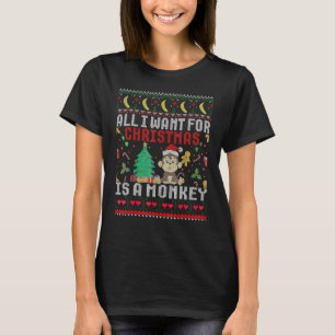 T-shirt Je Veux Pour Noël Est Un Garçon Singe Fille Vilain