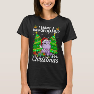 T-shirt Je veux un hippopotame pour les lumières de Noël S