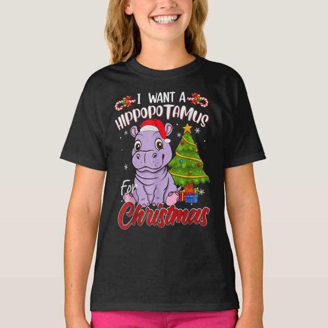 T-shirt Je Veux Un Hippopotame Pour Un Hippopotame De Noël (Devant)