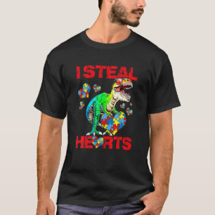 T-shirt Je vole Coeurs Trex Dinosaur mignon Garçon Autisme