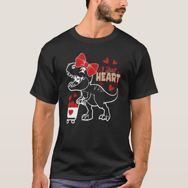 T-shirt Je vole Coeurs Valentines Jour Dinosaures Filles H (Devant)