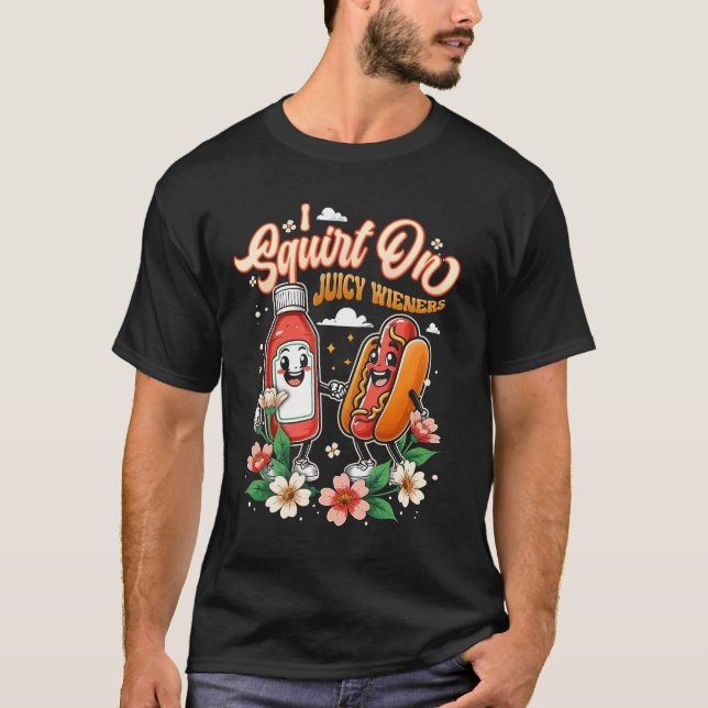 T-shirt J'Écris Sur Des Épouses Juicy Wieners Hot Dog Mème (Devant)