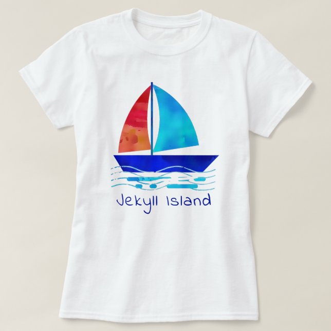 T-shirt Jekyll Island Georgia Vacances Aquarelle Voilier (Design devant)