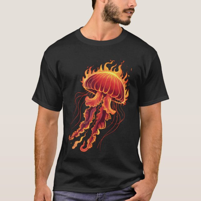 T-shirt Jellyfish Cute Kawaii On Fire (Devant)