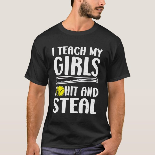 T-shirt J'Enseigne À Frapper Et Voler Softball Maman Softb (Devant)