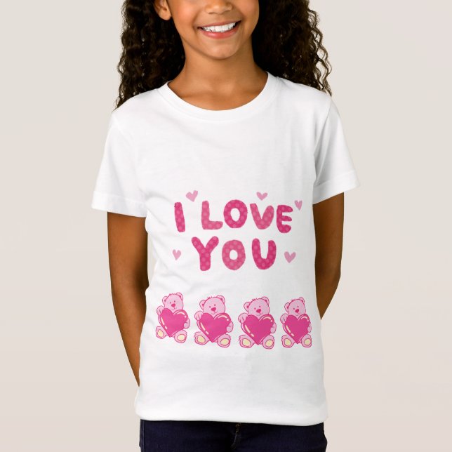 T-shirt jersey fin pour filles"Je t'aime" (Devant)