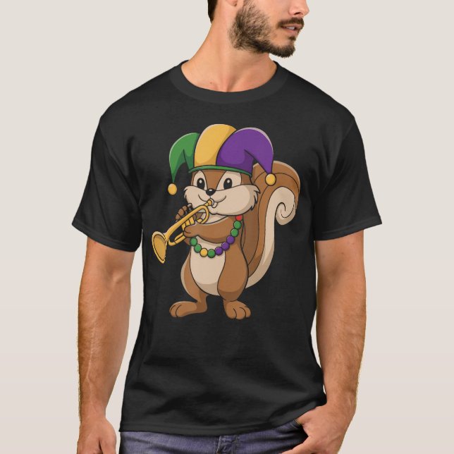 T-shirt Jester Mardi Gras Squirrel Lovers Trumpet Beads Ca (Devant)