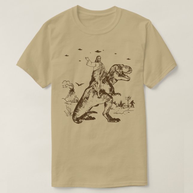 T-shirt Jésus À cheval Un Dinosaure Drôle Alien UFO Enduct (Design devant)