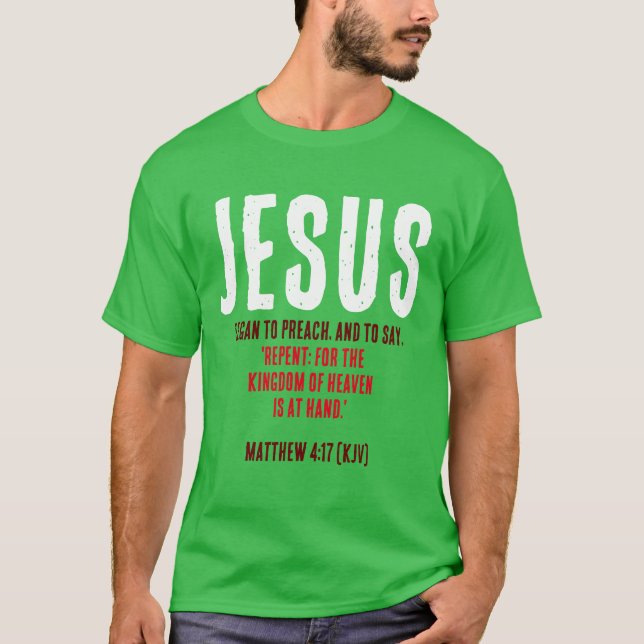 T-shirt JÉSUS A Commencé À Prêcher. Couleurs de Noël (Devant)