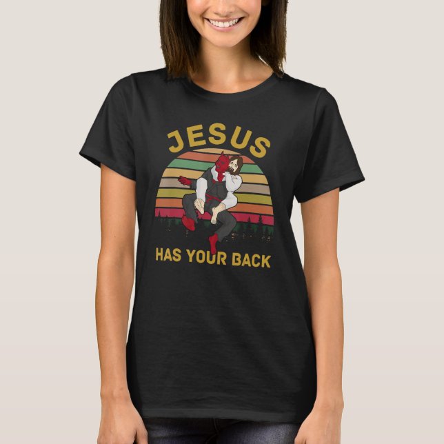 T-shirt Jésus A Ton Dos Jiu Jitsu Retro Christian Men (Devant)