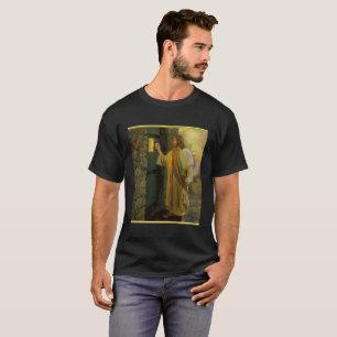 T-shirt Jésus à votre porte avec une conception de feuil