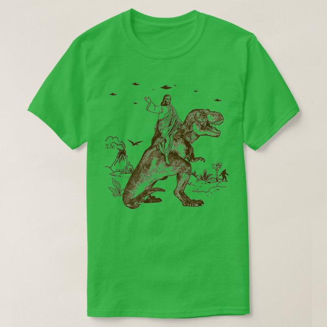 T-shirt Jésus chevauchant un Dinosaure cadeau parfait (Design devant)