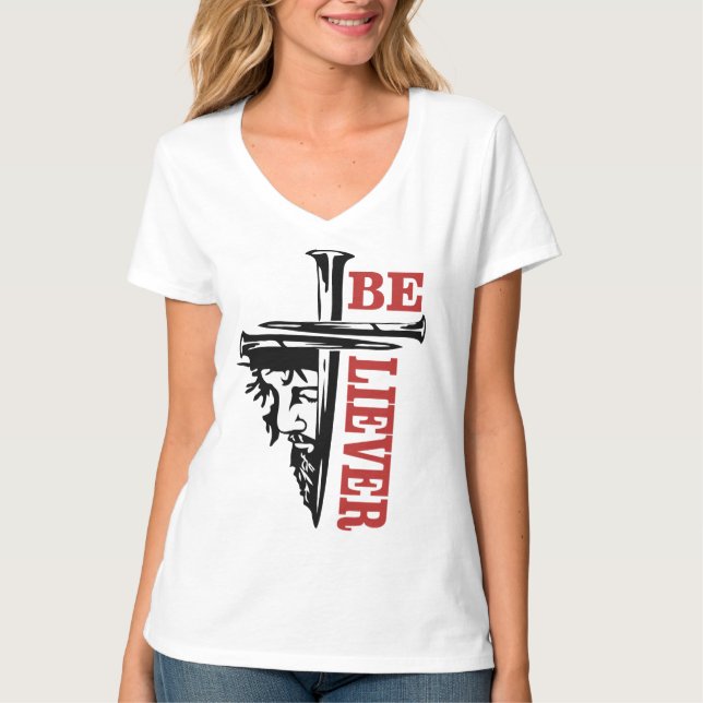 T-shirt Jesus Cross Nail Design – Powerful Christian (Devant)