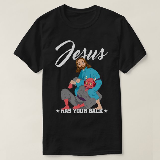 T-shirt Jésus est derrière toi Jiu-Jitsu BJJ drôle MMA (Design devant)